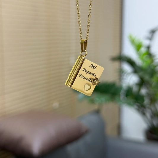 My Little Star Book Necklace for Daughter – Engraved Mini Book Pendant Gift