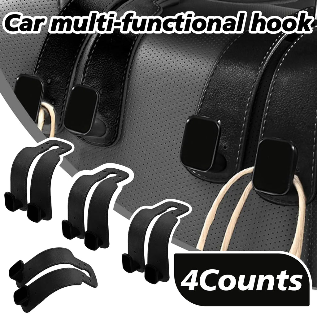 4PCS Faux Leather Car Headrest Hooks: Double-Hook Organizer for Bags & Essentials