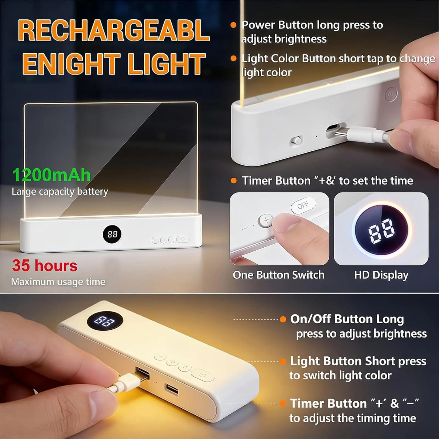 LED Reading Light Panel – Rechargeable Eye-Caring Book Light with Timer