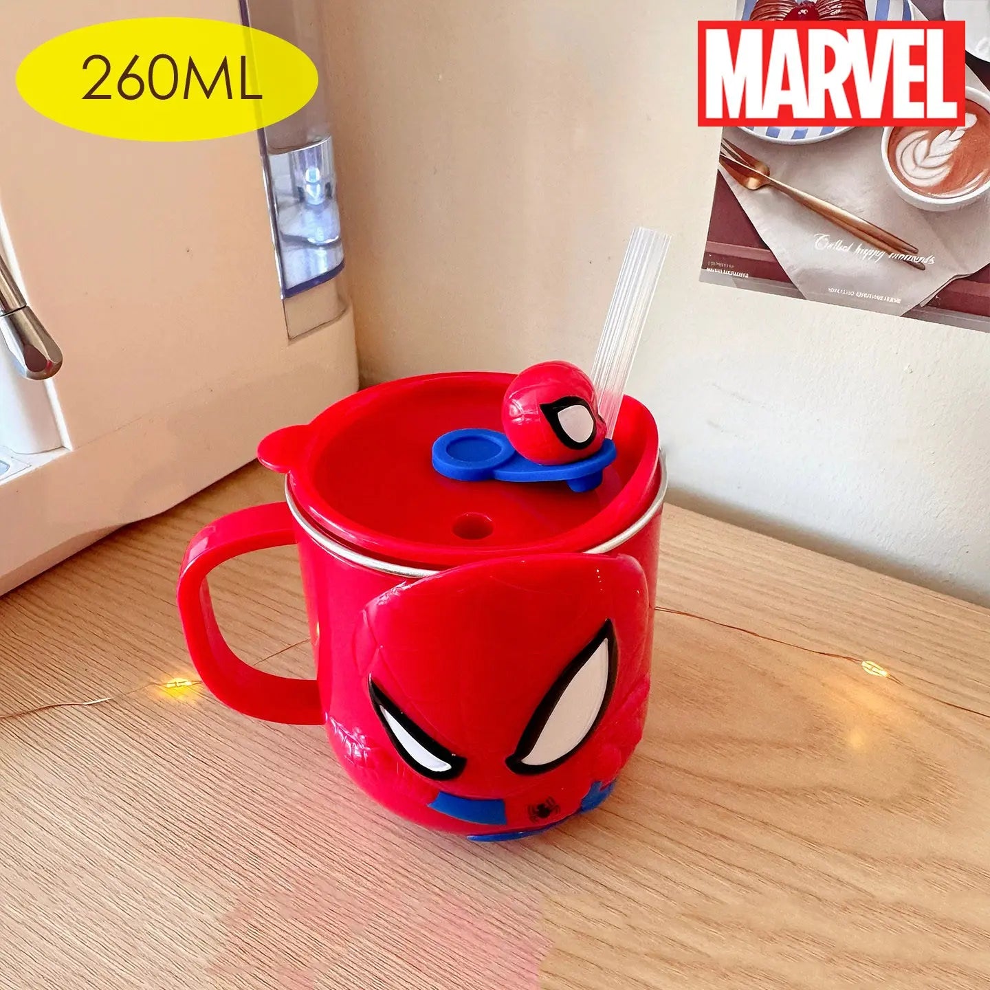 MARVEL Spider-Man 3D Stainless Steel Tumbler with Lid & Straw, Insulated Coffee Cup for Travel, Desk & Gift Use