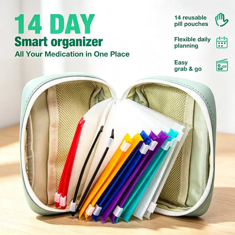 14-Piece A8 Waterproof Pill Pouch Organizer Set with Color-Coded Labels