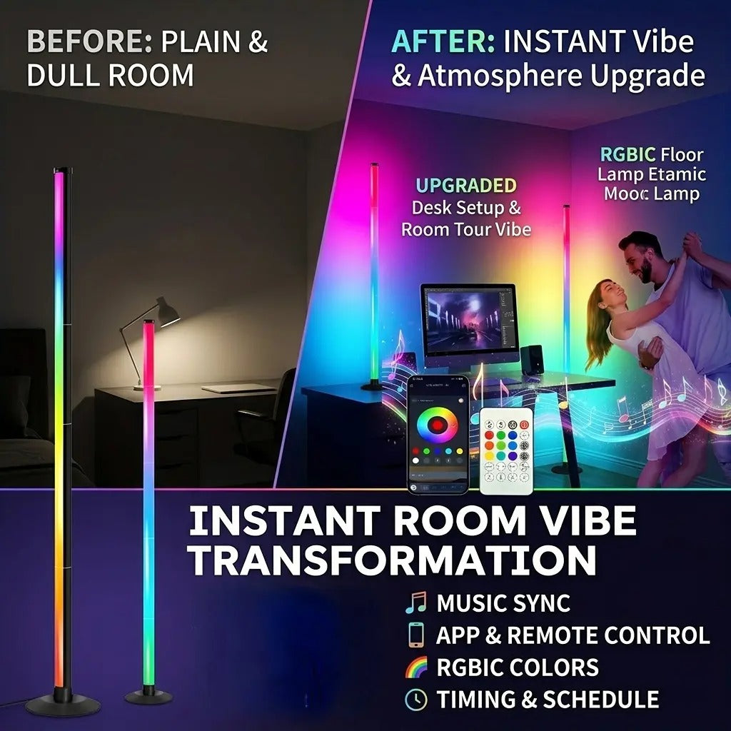 Smart RGB LED Corner Floor Lamp – App & Remote Controlled Ambient Light