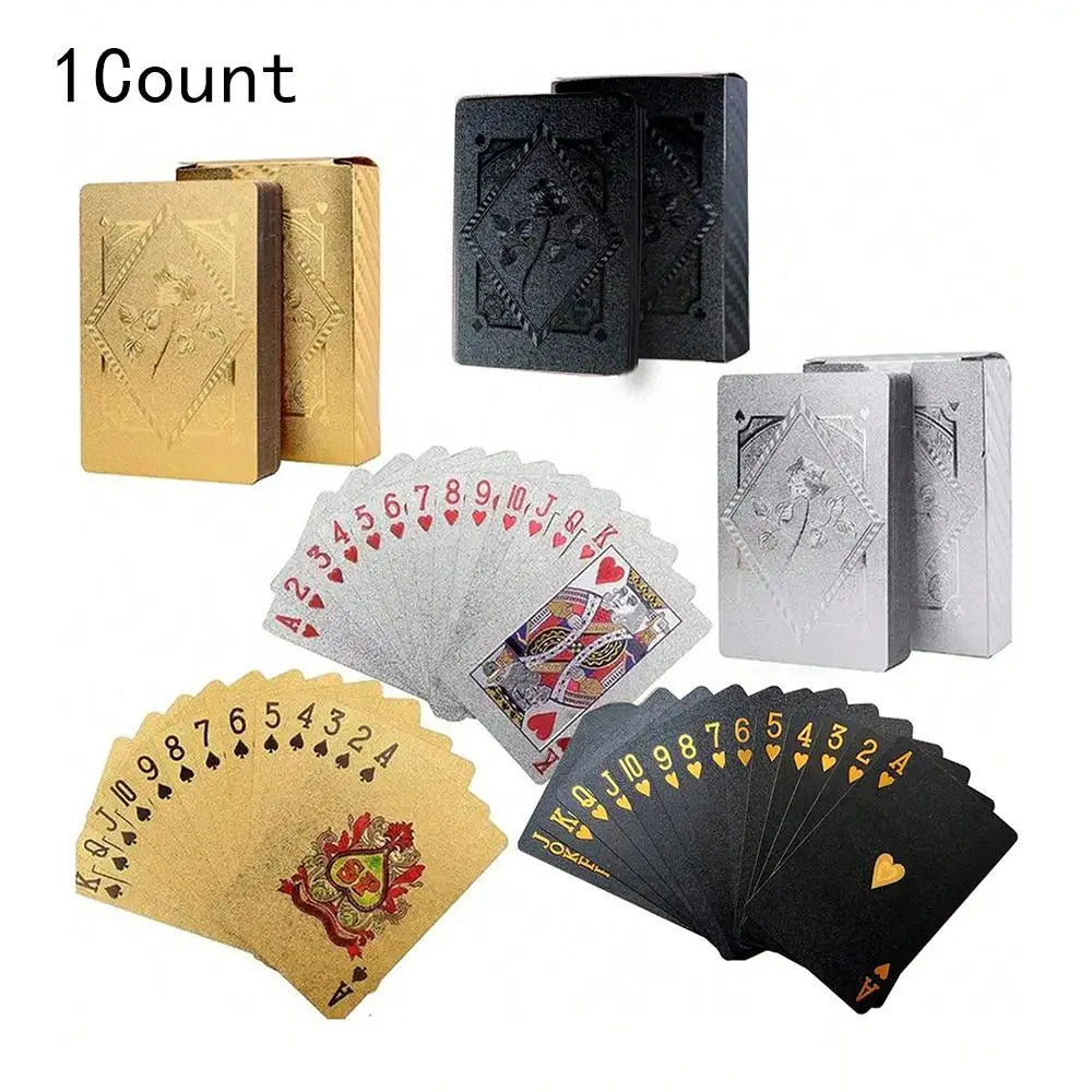 Black & Gold Rose Waterproof Plastic Playing Cards – 55-Card Premium Card Game for Teens & Adults