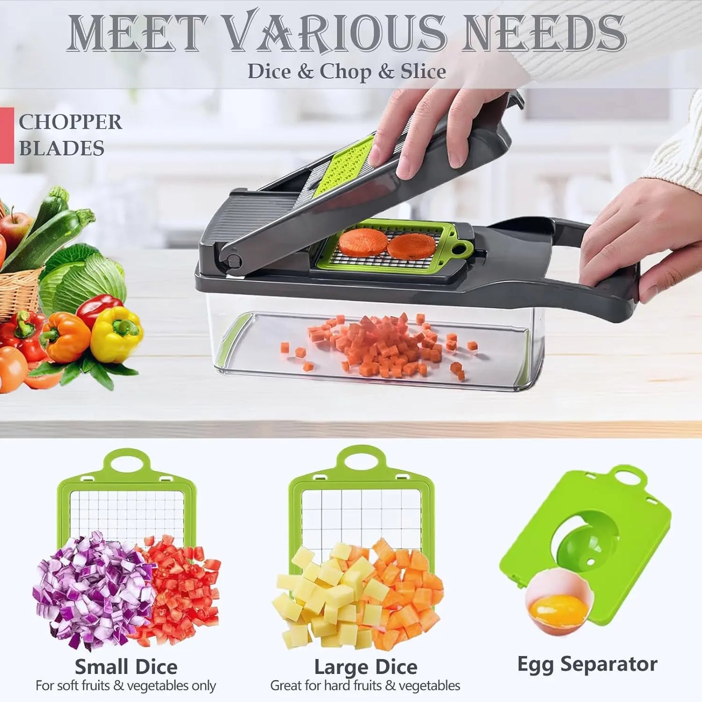 Multifunctional 14 /16 in 1 Food Chopper, Kitchen Vegetable Slicer Dicer Cutter With 8 Blades, Onion Chopper With Container Stainless Steel Utensils