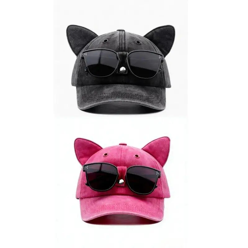 Y2K Cat Ear Trucker Hat with Detachable Sunglasses
