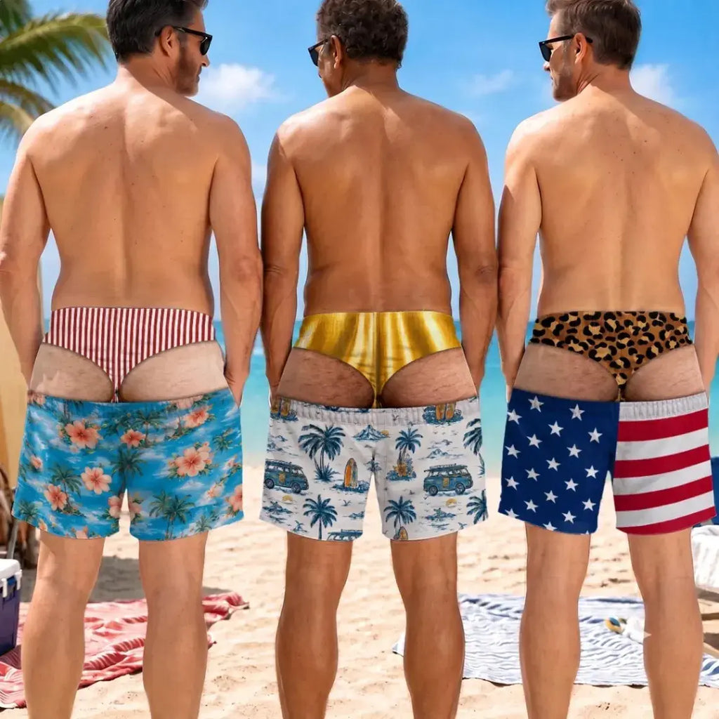 John Pork Men's Quick-Dry Printed Beach Swim Trunks – Casual Bathing Suits with Pockets & Drawstring