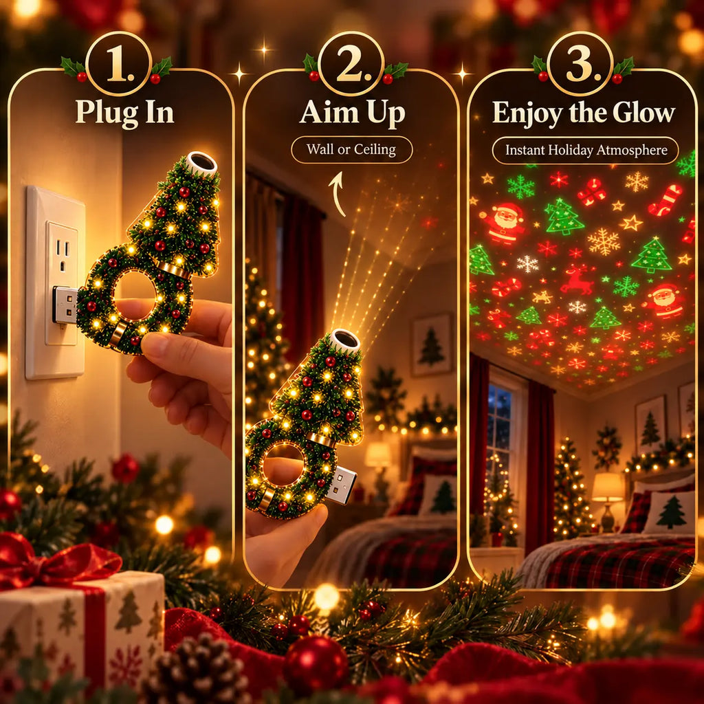 2026 New USB Christmas Projector Lamp – 6 Holiday Patterns Ceiling Night Light for Bedroom Decor
