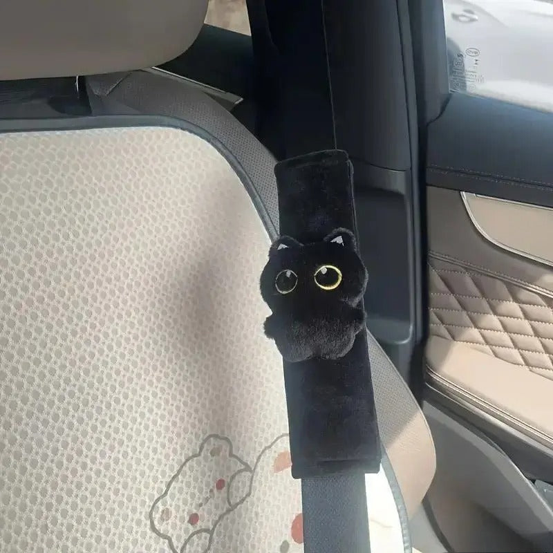 Cute Black Cat Seat Belt Cover, Soft Plush Shoulder Pad Car Accessory