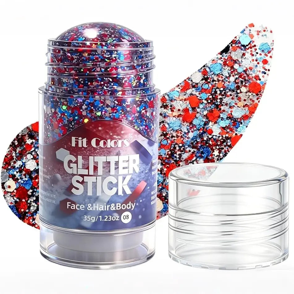 4th of July Independence Day Glitter Stick (Red, White & Blue for Party & Festival Look)