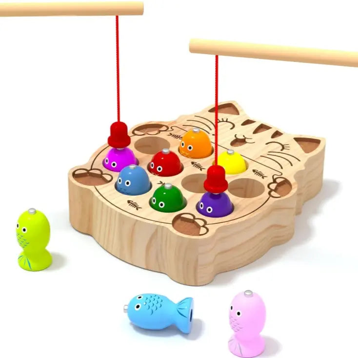 Magnetic Fishing Game Toy – Montessori Wooden Fine Motor Skills Activity Board for Toddlers