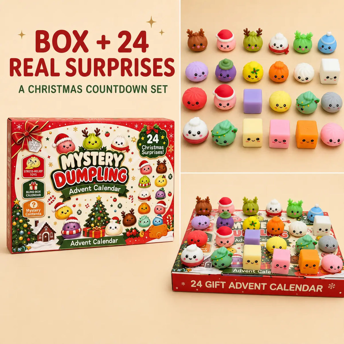 Christmas Mini Squishies Advent Calendar 2026 – 24-Day Dumpling & Glitter Toy Countdown Gift for Kids