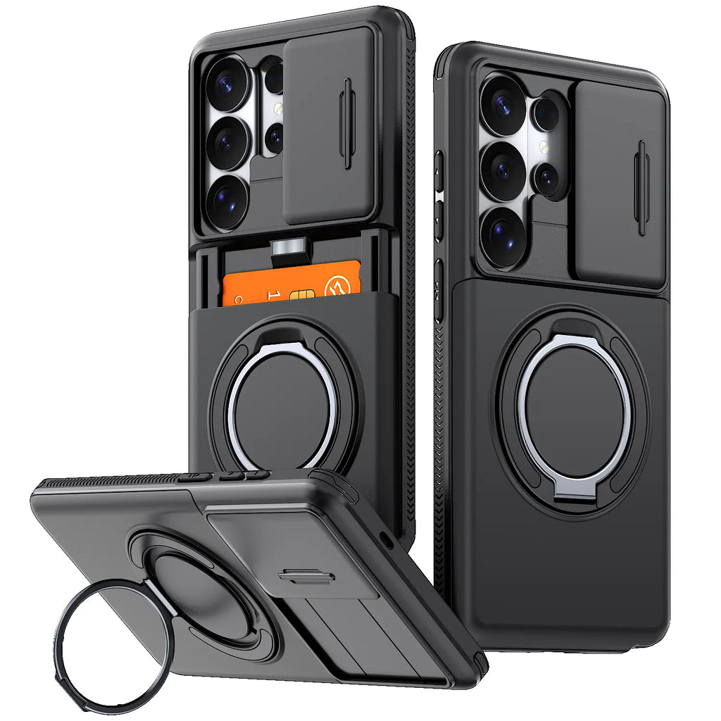 Slide Camera Cover Ring Kickstand Case for Samsung Galaxy S26 Ultra – Dual Layer Shockproof Wallet Cover