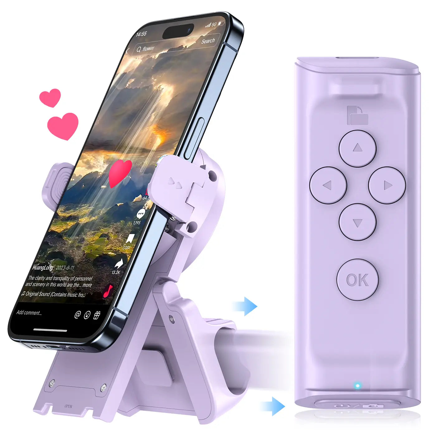 TikTok Remote Scroller & Phone Stand – Wireless Page Turner & Camera Shutter for iPhone & Android