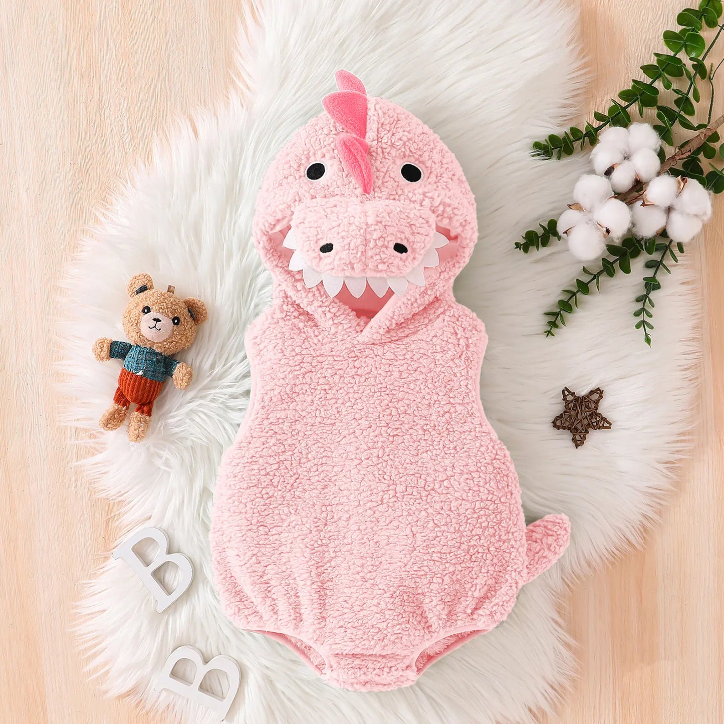 Baby Dinosaur Hooded Romper Costume for Newborns and Infants