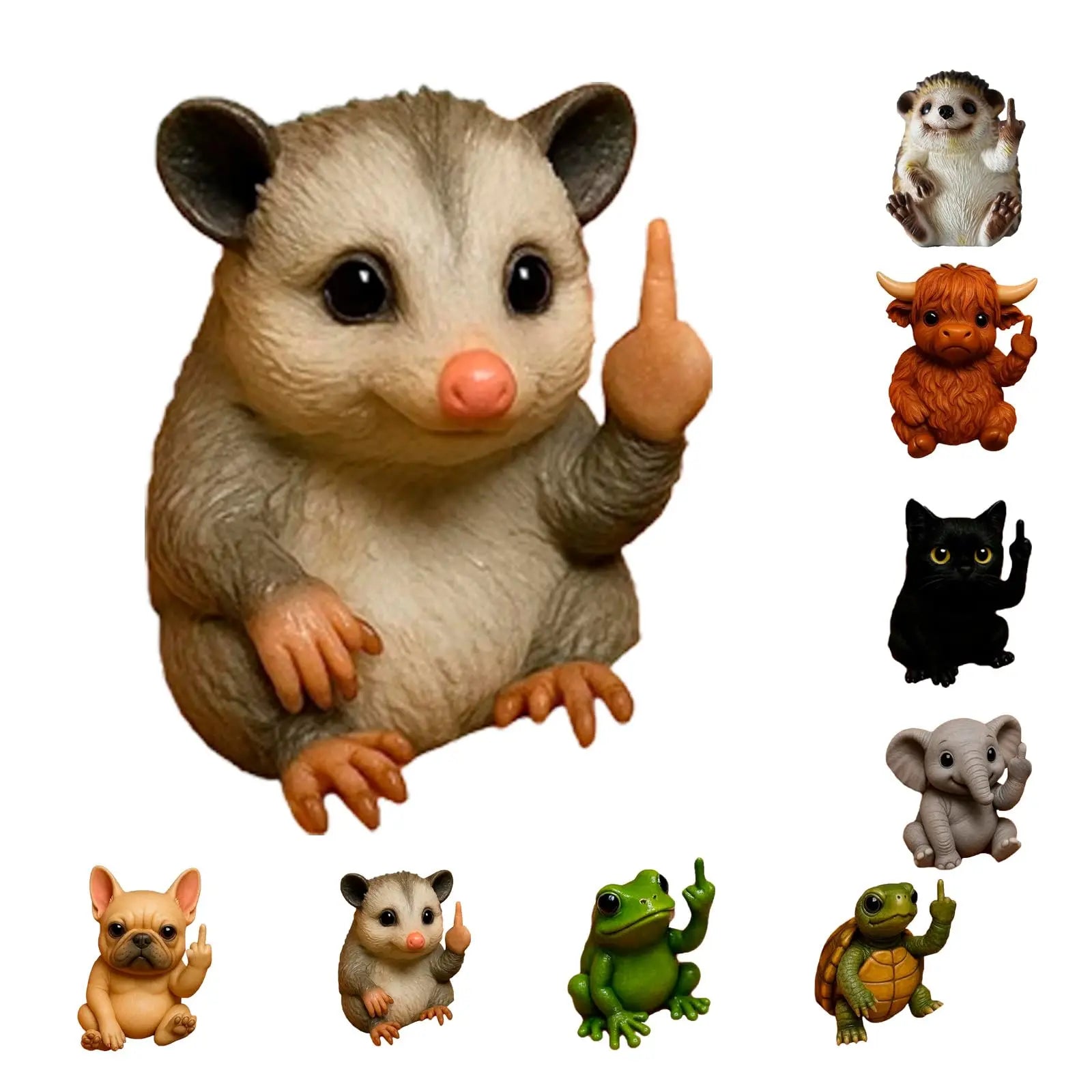 Fun Mini Middle Finger Animal Statue – Cute Resin Desktop & Car Decor Humor Gag Gift