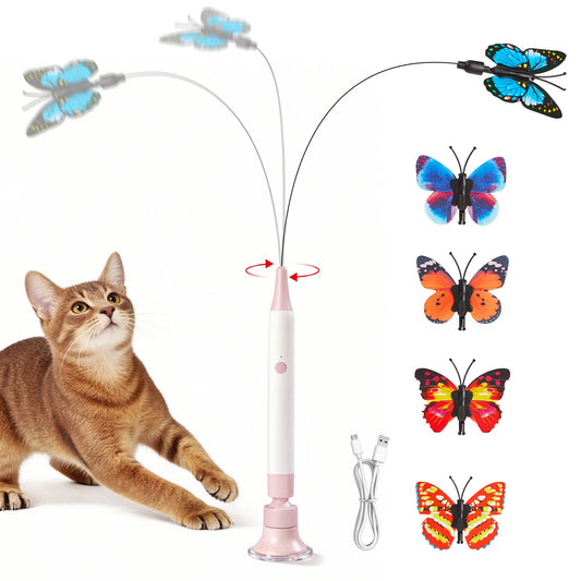 Potaroma Spinning Butterfly Cat Toy Wand – Rechargeable Electric Touch-Activated Interactive Cat Teaser with Suction Cup, Self-Play & Handheld Modes, Durable Automatic Play for Indoor Kittens and Cats #SummerVibes #petlovers
