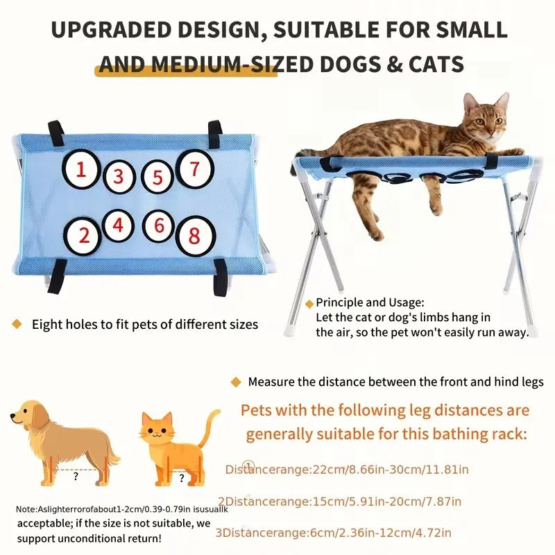 Multi-Functional Pet Grooming Hammock with Bath Support Rack for Cat & Dog Care