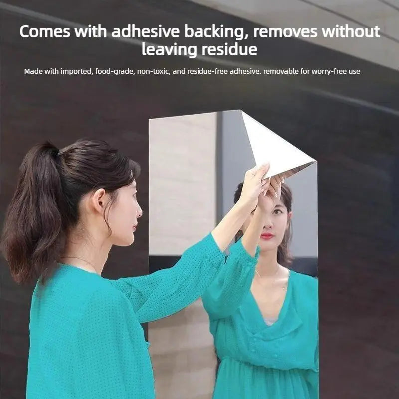 Self-adhesive mirror sticker with backing tape, 20 × 40 inch, soft glass mirror for self-service/glass doors, home use, full-length mirror, Instagram‑style bedroom reflective film