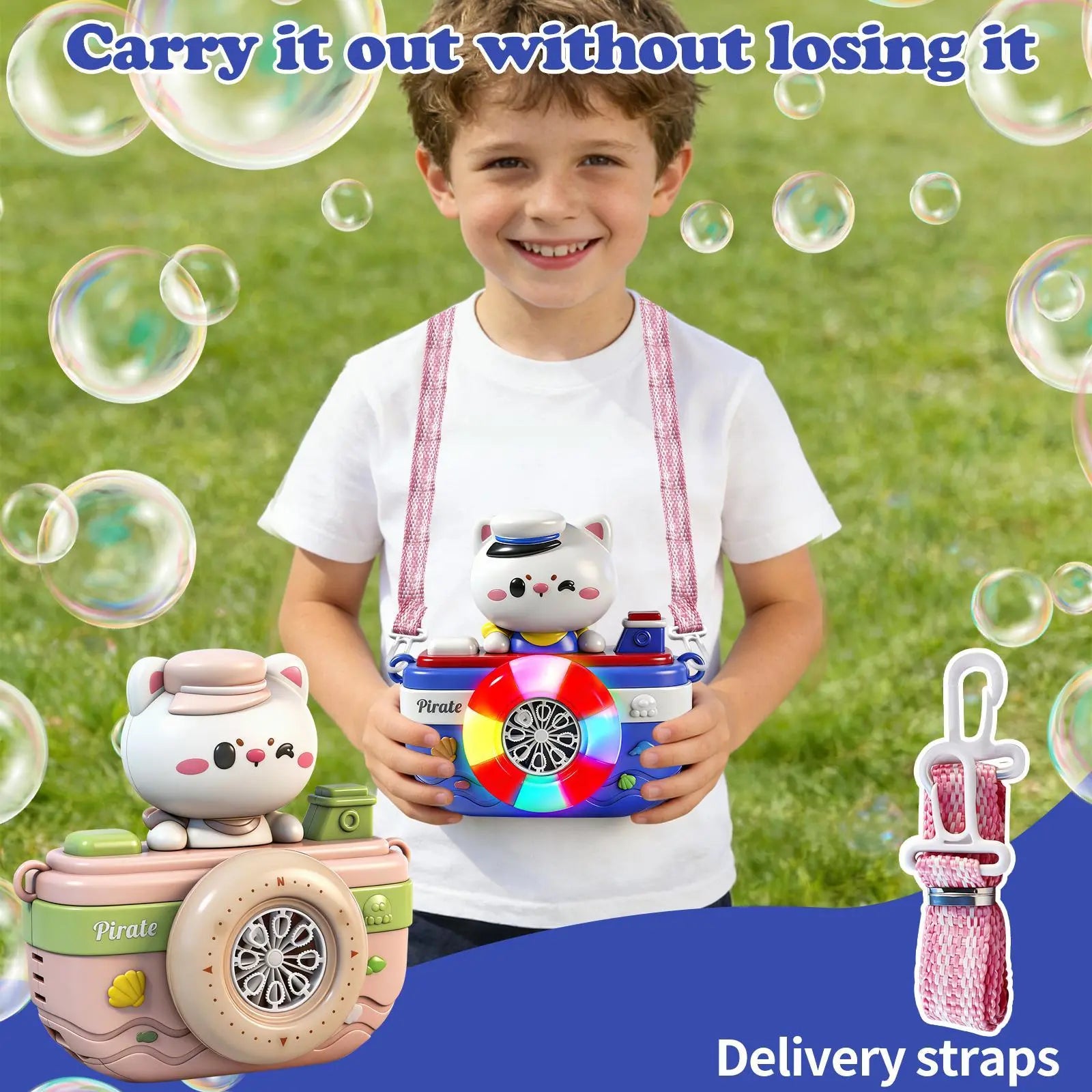 Cute Pirate Bubble Machine Toy for Kids – Automatic Bubble Blower with LED Lights & Music, High-Output Bubble Maker for Outdoor Play & Bath Fun