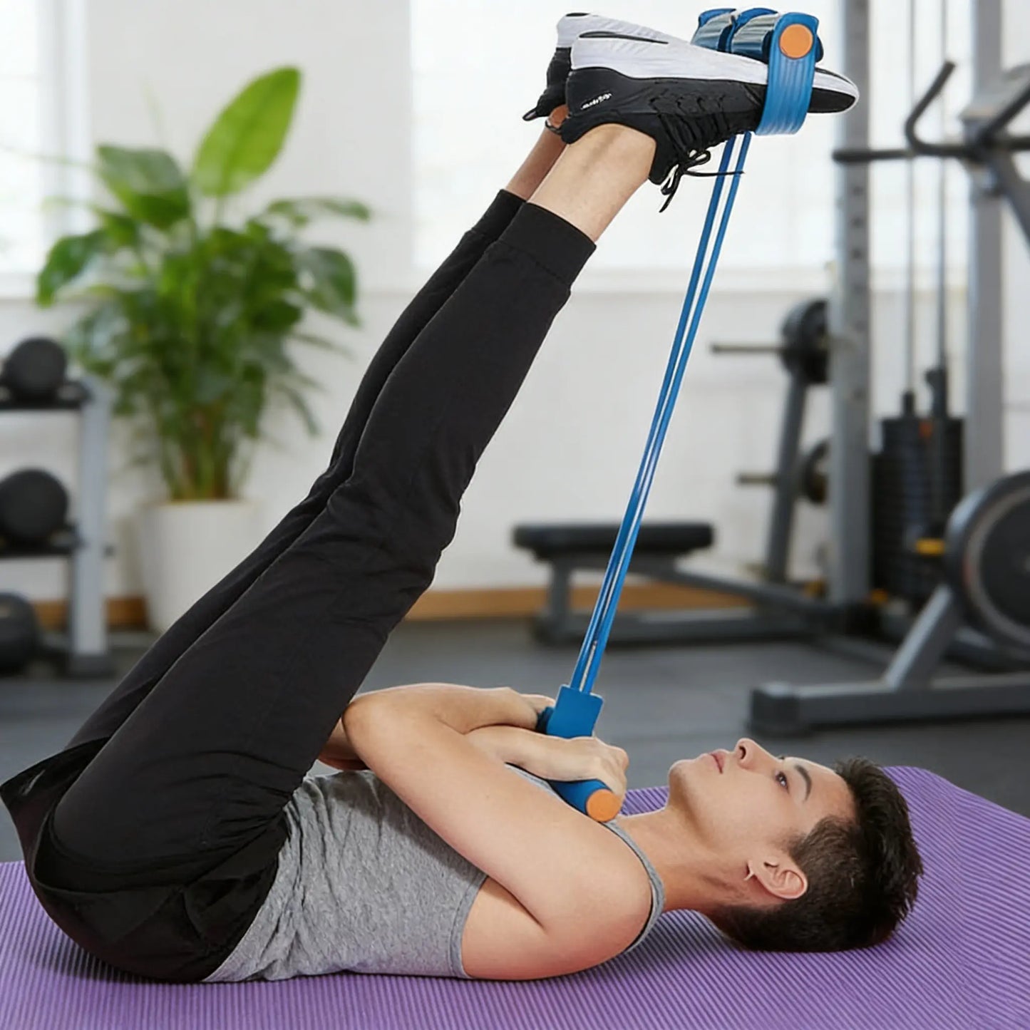 Multifunctional tension rope, 4-tube elastic yoga pedal tension belt, natural latex tension rope fitness equipment, for abdominal/waist/arm/leg stretching