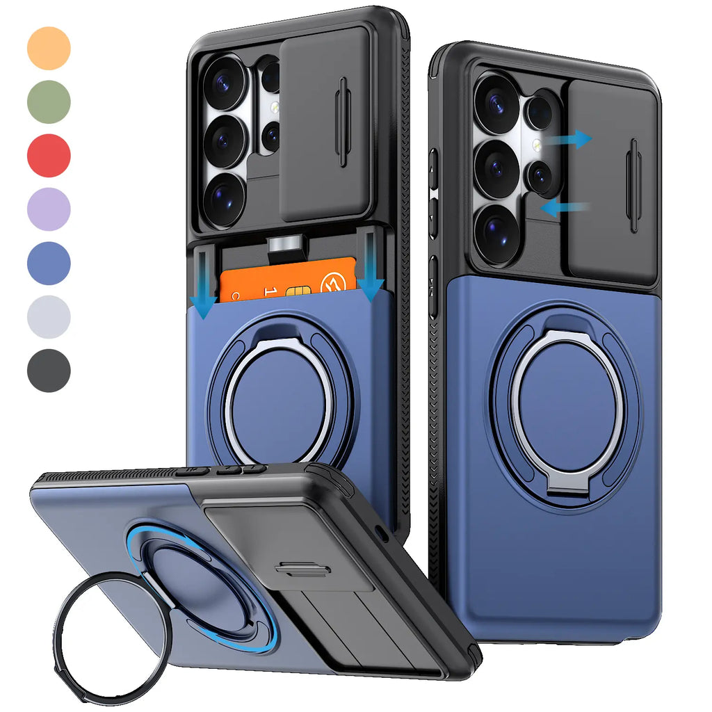 Slide Camera Cover Ring Kickstand Case for Samsung Galaxy S26 Ultra – Dual Layer Shockproof Wallet Cover