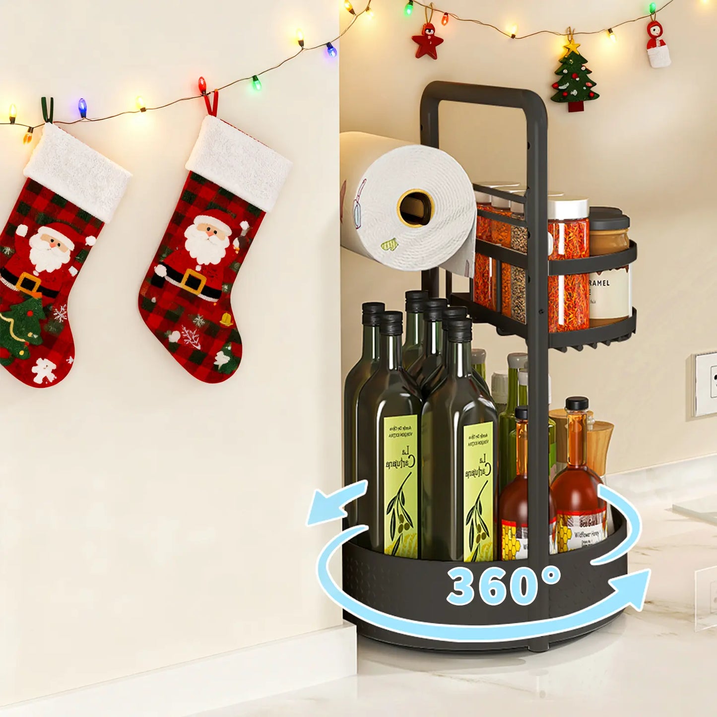2-Tier Rotating Spice Rack Organizer – Adjustable Metal Lazy Susan for Kitchen & Pantry