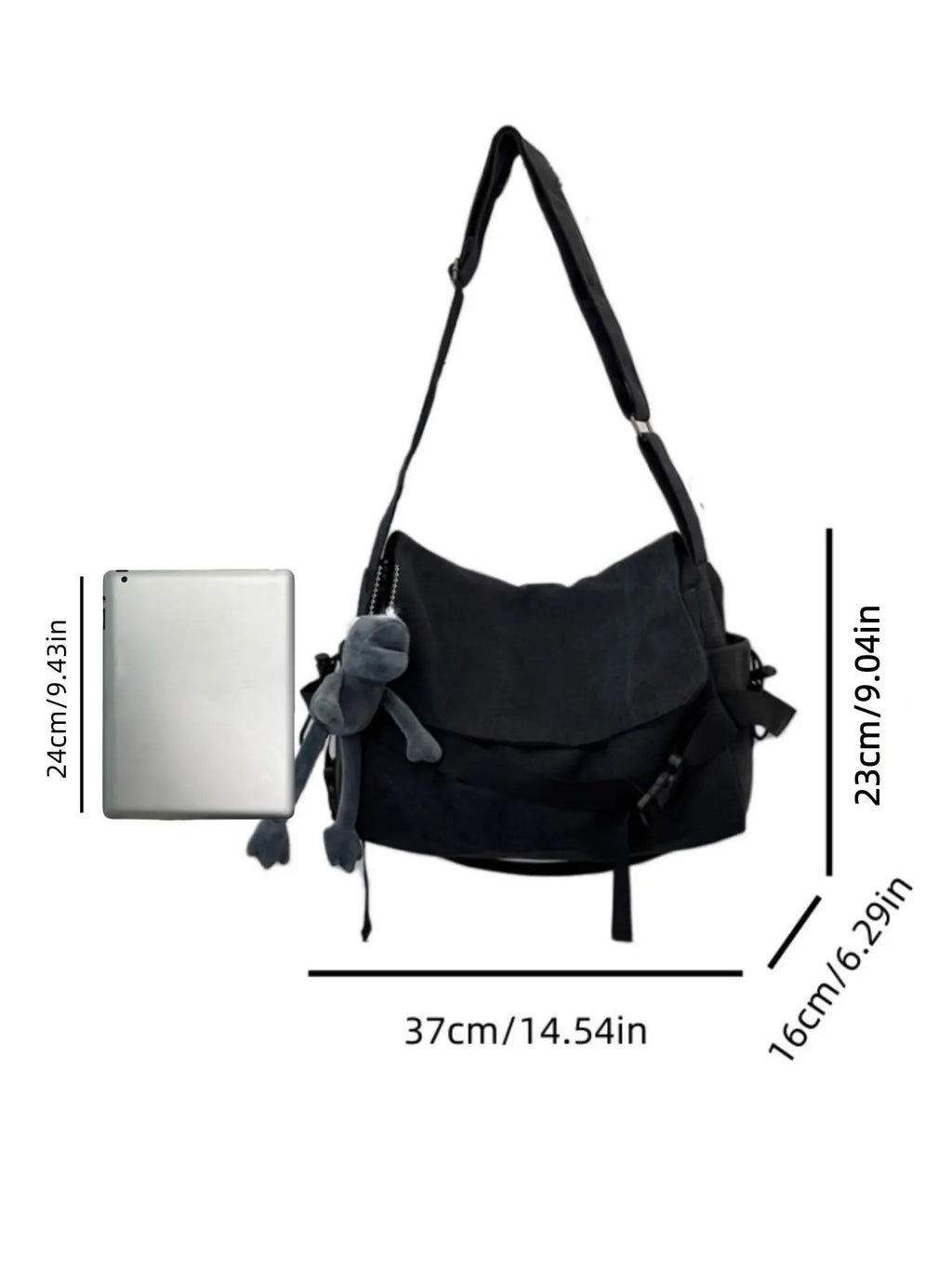 Men's Plain Canvas Crossbody Bag, Solid Color Trendy Versatile Crossbody Bag with Cartoon Charm, Casual Messenger Bag, Large Capacity Daily Commuting Shoulder Bag for Work & School, Casual Crossbody Bags