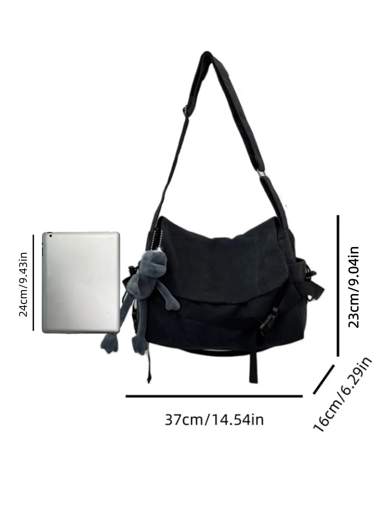 Men's Plain Canvas Crossbody Bag, Solid Color Trendy Versatile Crossbody Bag with Cartoon Charm, Casual Messenger Bag, Large Capacity Daily Commuting Shoulder Bag for Work & School, Casual Crossbody Bags