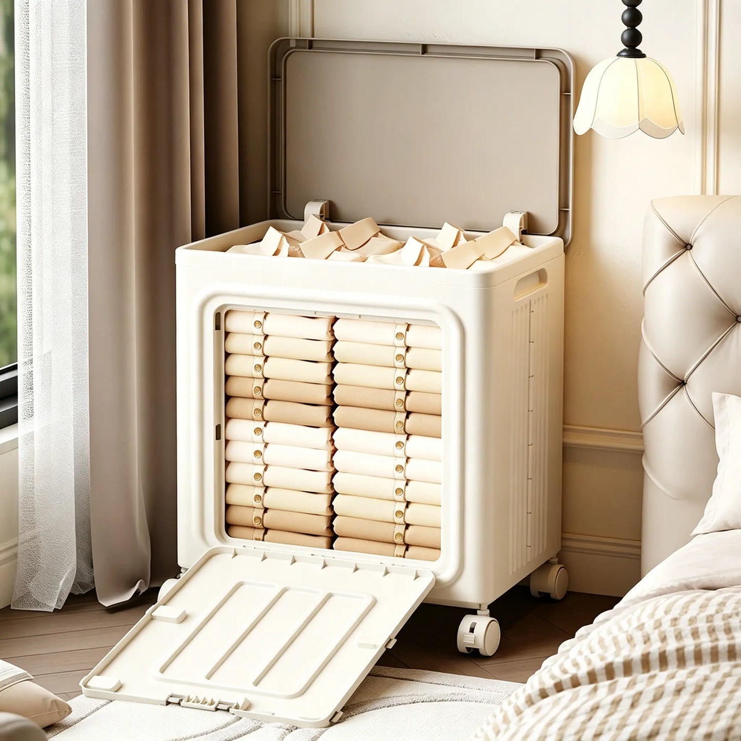 Rolling Laundry Basket with Lid, Portable Ventilated Hamper on Wheels