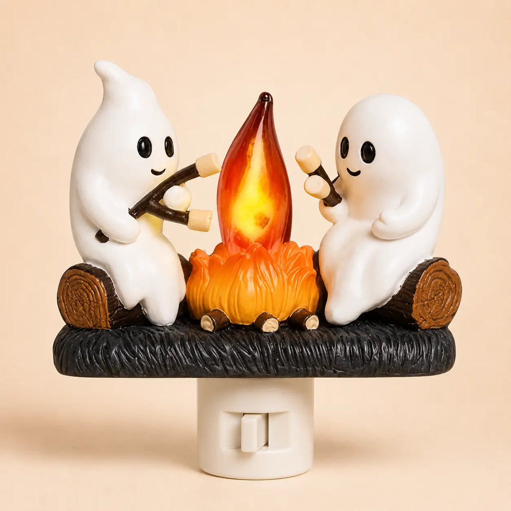 3D Flickering Campfire Plug-In LED Night Light – Cute Halloween & Christmas Resin Holiday Decoration
