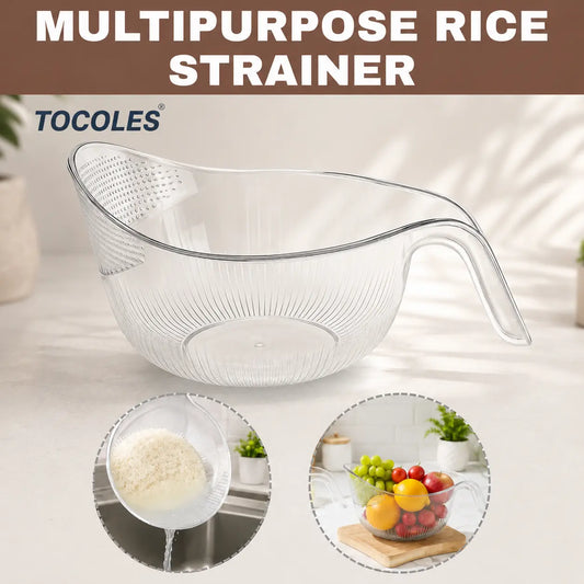 Aesthetic Multifunctional Rice Strainer with Handle – Sturdy BPA-Free Plastic Fruit Vegetable Colander