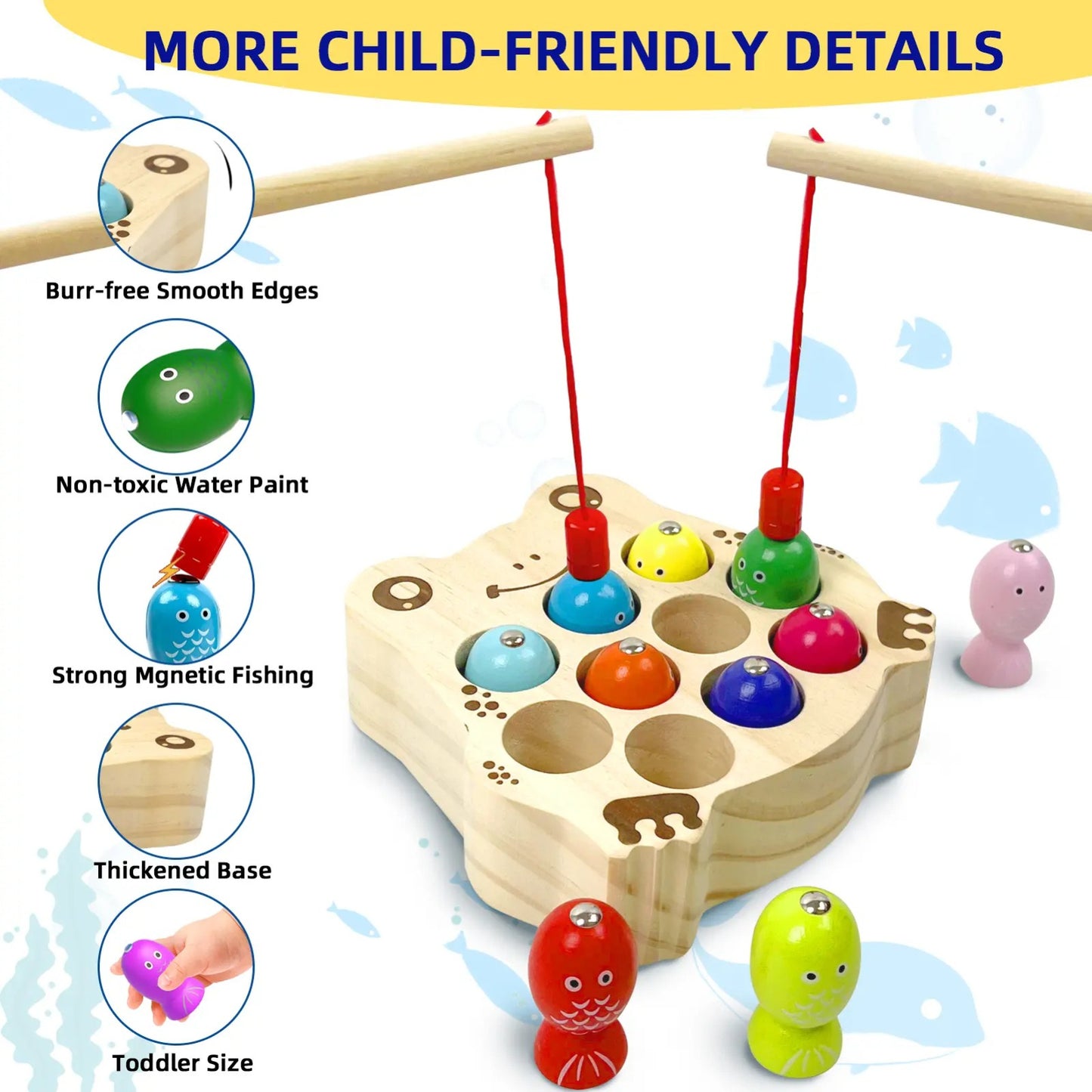 Magnetic Fishing Game Toy – Montessori Wooden Fine Motor Skills Activity Board for Toddlers