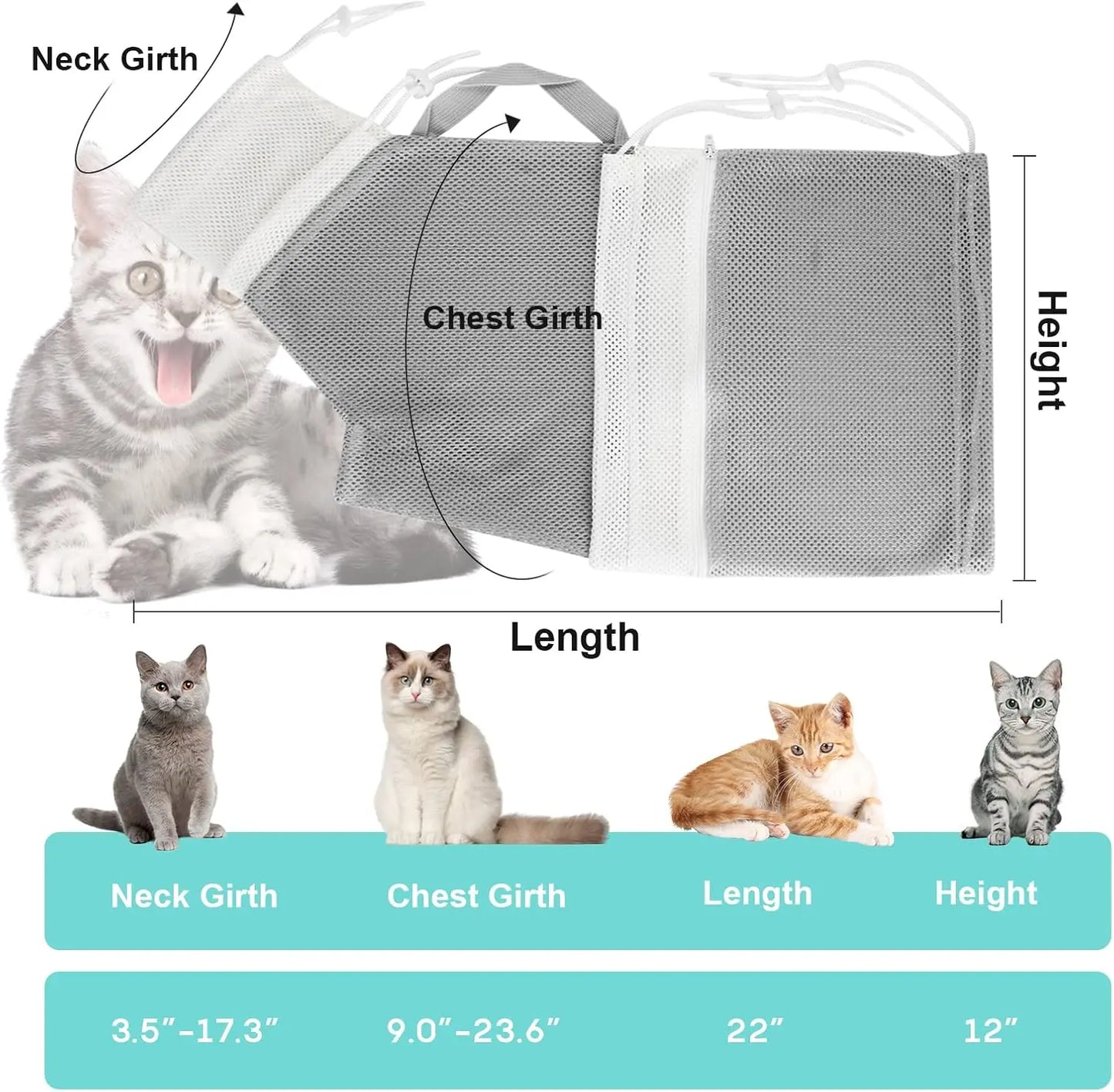 Cat Bath Mesh Bag, Portable Mesh Shower Bag, Cute Safe Adjustable Drawstring Design Travel Bathing Bag for Cats Grooming, Grooming Supplies，Nail Trimming, Injection， Bath  accessory, pet tools
