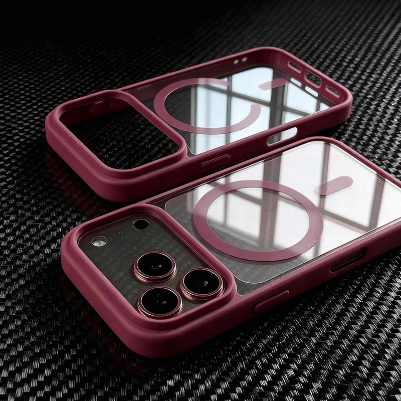 Burgundy Transparent MagSafe Phone Case for iPhone 18 Pro Max – Clear Shockproof Cover