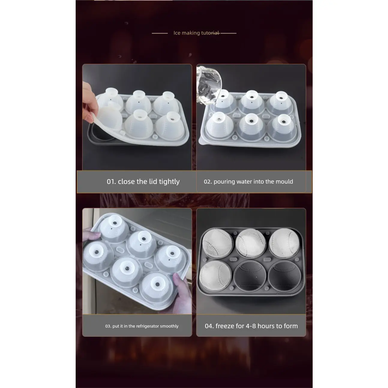 3D Baseball Stitch Ice Cube Mold: 6-Cavity Food-Grade Silicone Tray