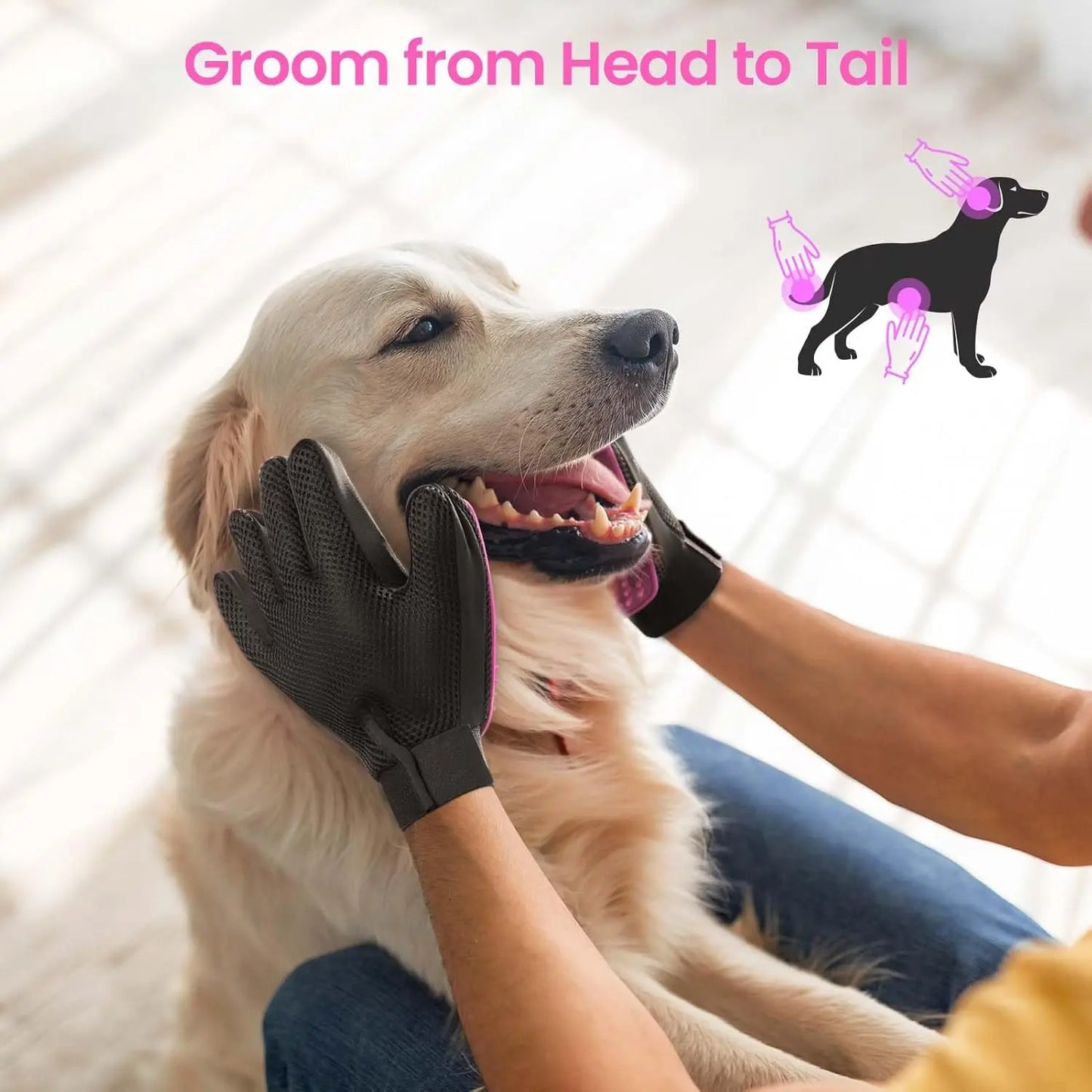 Upgraded Pet Grooming Gloves – 255 Silicone Tips 2-in-1 Deshedding & Massage Mitts