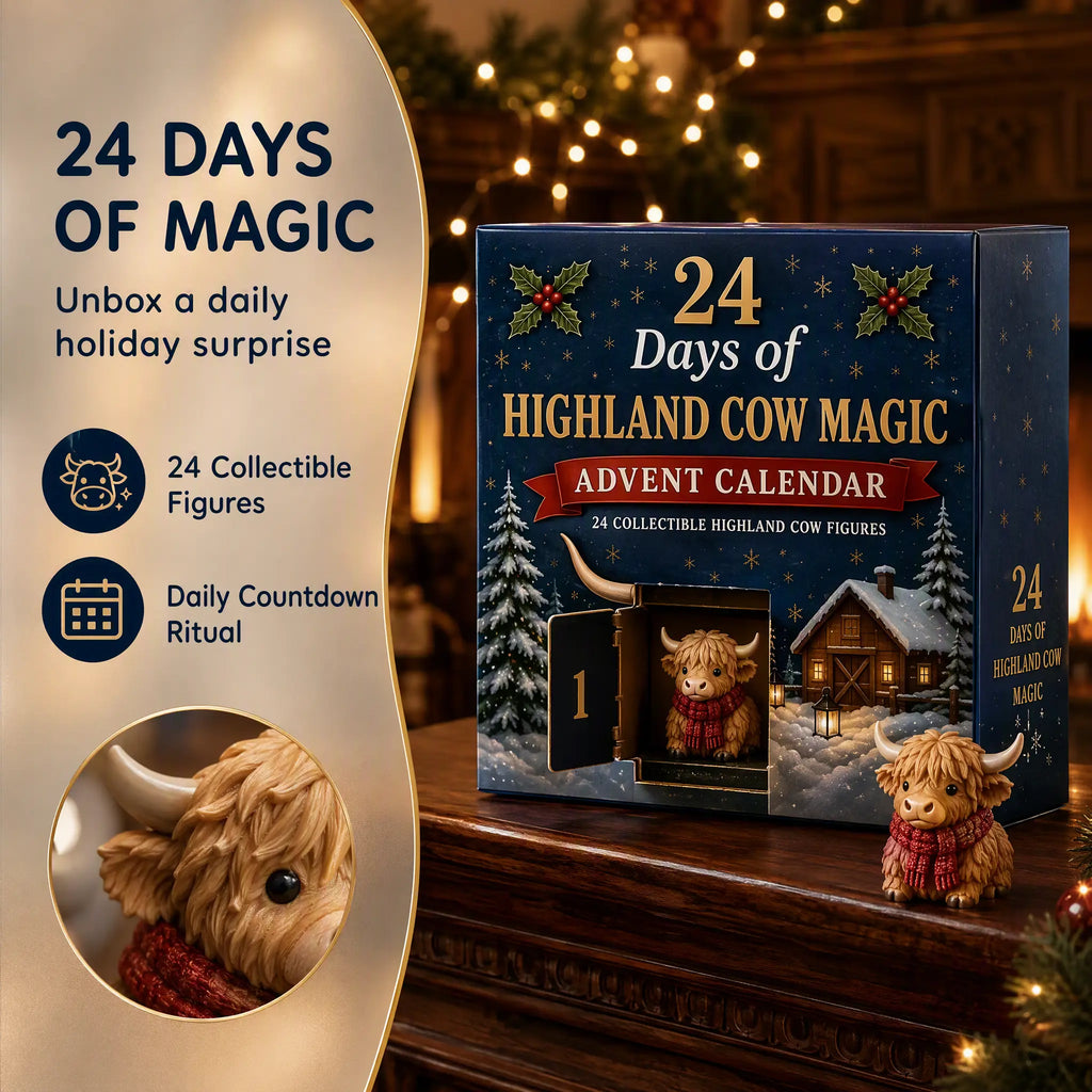 24-Day Highland Cow Christmas Advent Calendar – Festive Countdown Decor & Toy Set
