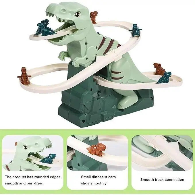 Electric Dinosaur Stair Climbing Toy, Automatic Slide Track Playset with 6 Dinosaur Cars, Educational Interactive Racing Toy for Kids, Ideal Holiday Birthday Gift