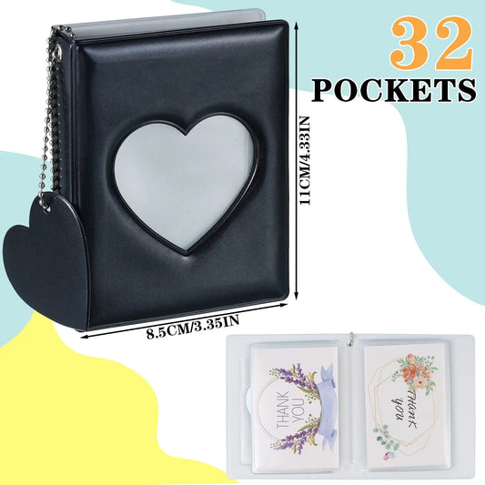 Heart-Shaped Mini Photo Album – 32 Pockets, Portable for Storing Small Photos & Cards