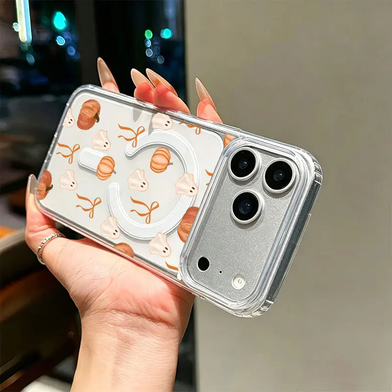 Ghost Pumpkin Halloween Phone Case, Soft Fall Watercolor Design Protective Case for iPhone 17/16/15/14/13/12/11 Series Gifts