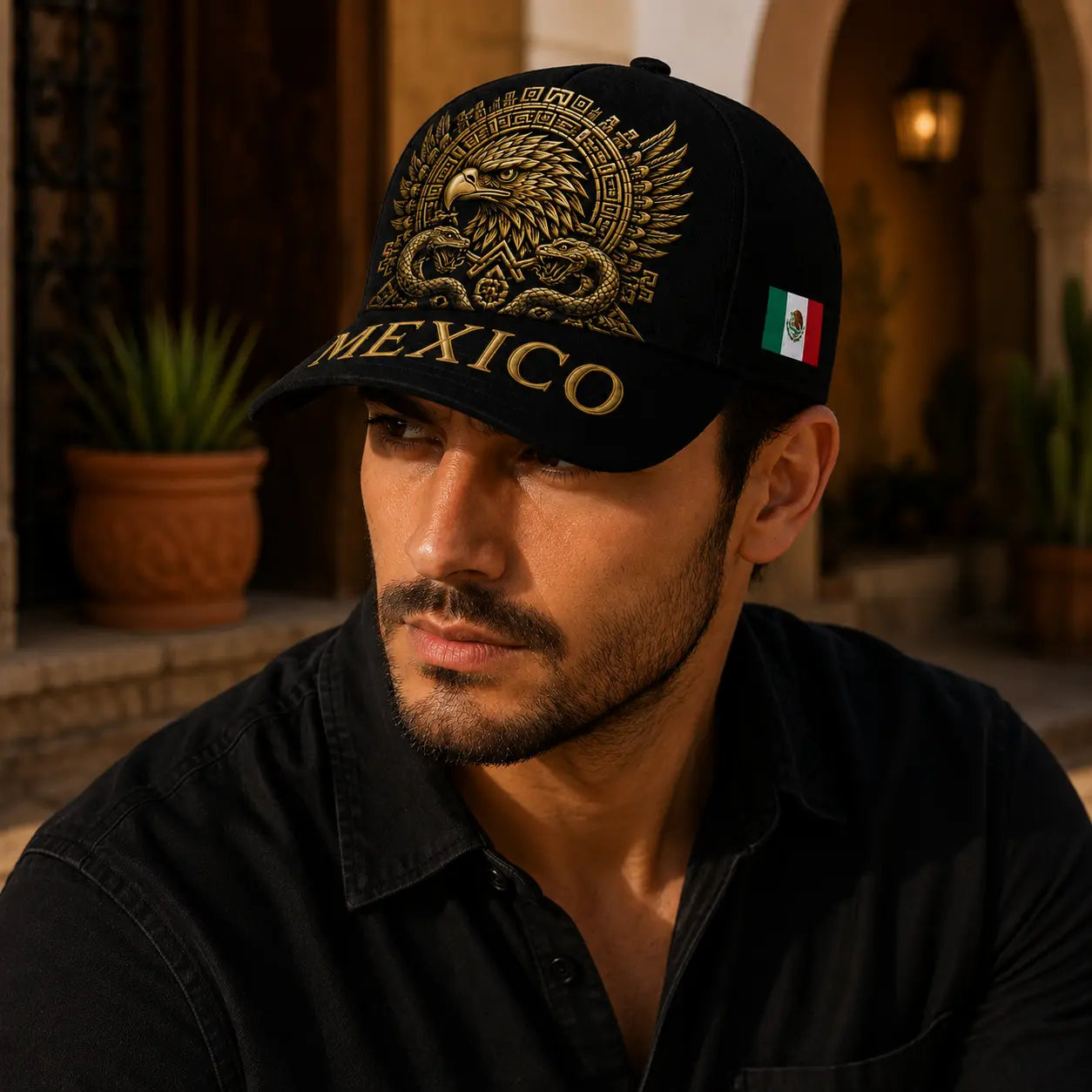 Mexico Embroidered Snapback Cap – Golden Aztec Eagle Adjustable Sports Hat