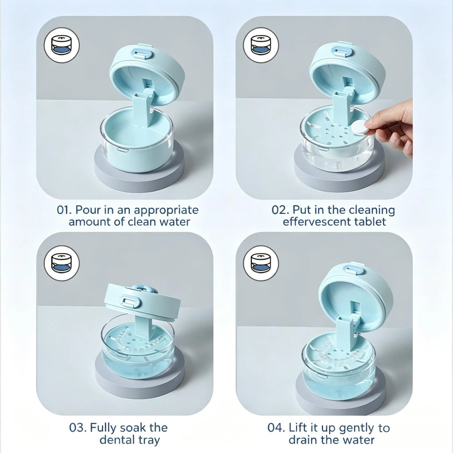 Travel Retainer Cleaning Case with Soak Cup, Mirror and Brush