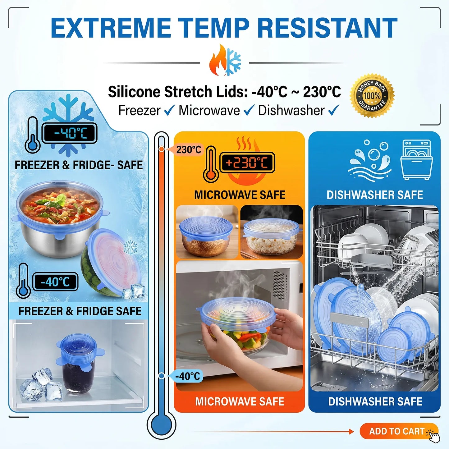 6-Pack Universal Reusable Silicone Lids – Self-Sealing Food Covers for Various Container Sizes