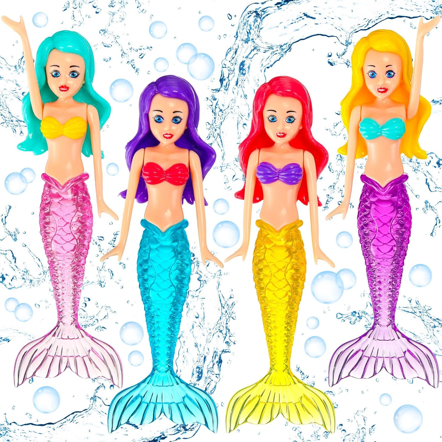 4 Counts Colorful Mermaid Dive Bath Toys, Fun Pool Swimming Game Set for Boys, Girls, Teens and Adults, Ideal for Pool Parties, Swimming Pool Sets