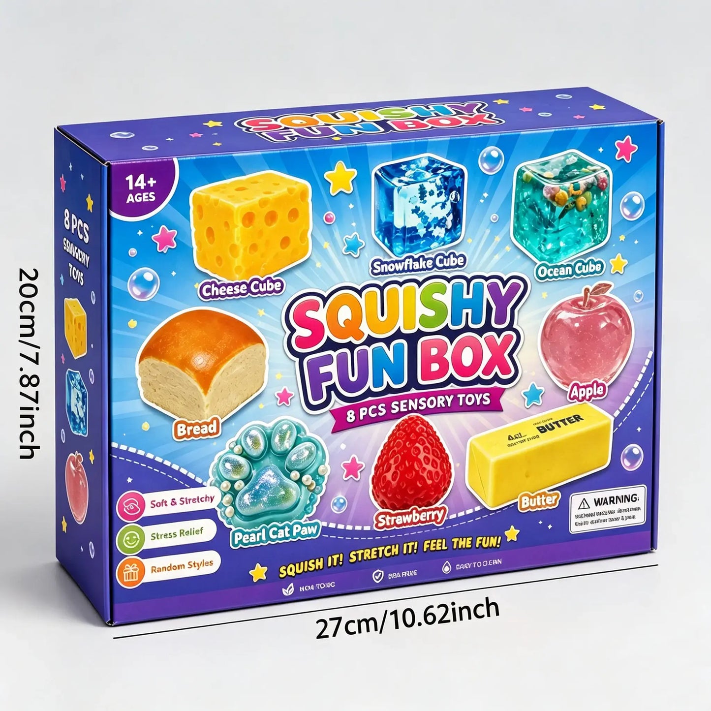 8-Piece Malt Sugar Squishy Fidget Toys Set - Sensory Stress Relief Party Favors (8 Styles)