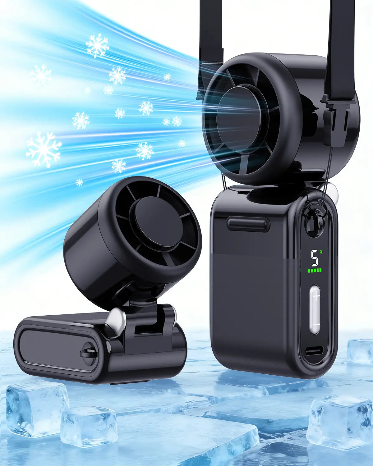 Mini Portable Handheld Turbo Fan | 4000mAh USB Rechargeable 5-Speed Strong Airflow with Adjustable Lanyard