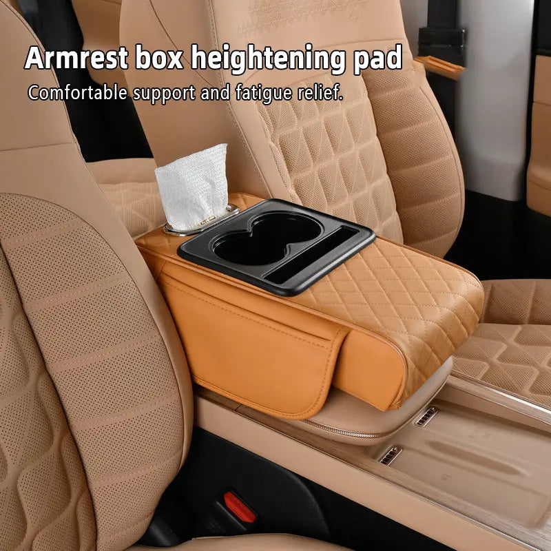 Car armrest storage bag, multi-functional 4-in-1 mat, suitable for car armrests, car storage bags, car center console organizers, and includes cup holders and phone holders, ideal for long-distance driving trips.