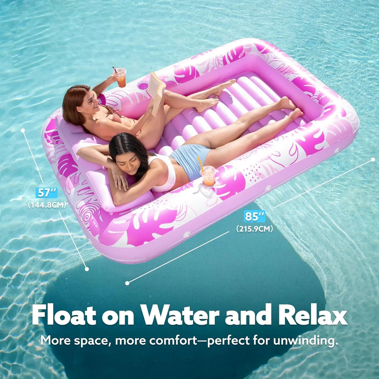 Sloosh L/XL Extra Large Inflatable Tanning Pool Float (70"x46"/85"x57") | 4-in-1 Adult Sunbathing Bed with Pillow, Cup Holder & Kids Ball Pit