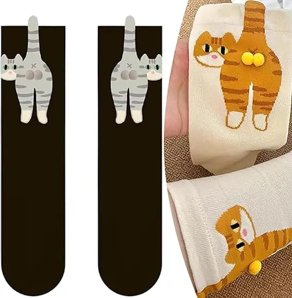 4 Pairs Cute Cat Socks with Balls, Cat Socks for Women Men, Cotton Novelty Funny Animal Cute Crew Sock for Women Men Cats Lovers Gift（Buy now and receive a free gift）