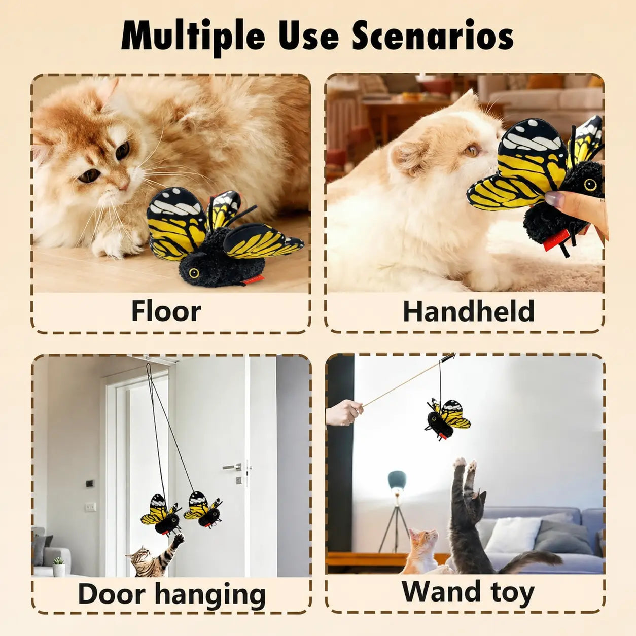 Interactive Electric Butterfly Cat Toy, 3 Smart Flying Modes, USB Rechargeable Hanging Teaser Toy with Washable Cover for Indoor Cats